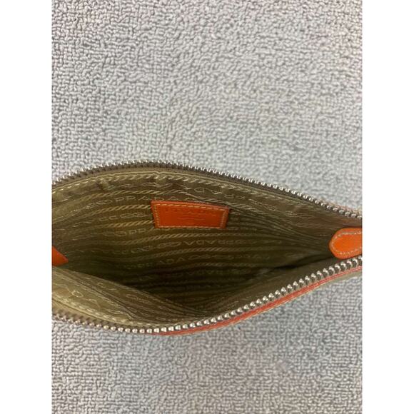 Authentic Prada Jacquard Pouch in Orange Brown Canvas and Leather Rare - Picture 6 of 16